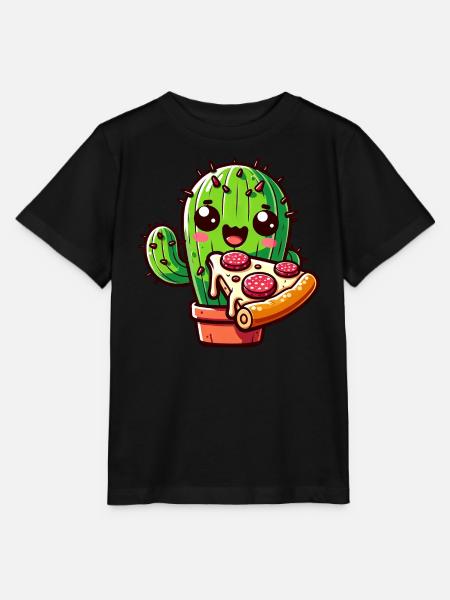 Kawaii Kaktus mit Pizza, Comic-Stil - Stanley/Stella Kinder T-Shirt MINI CREATOR - Schwarz