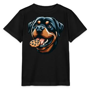 Rottweiler avec hamburger et biscuit - T-shirt bio MINI CREATOR Stanley/Stella Enfant - noir - Devant - Mikhail (115cm)