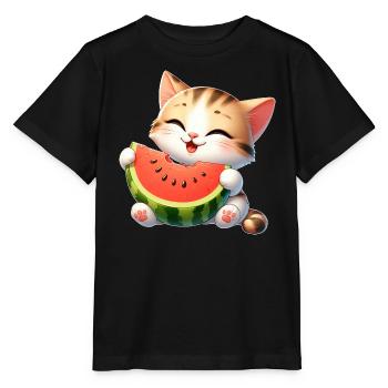 Cat Melon Watermelon Funny Fruity - Stanley/Stella MINI CREATOR Kids’ T-Shirt - black - Front - Mikhail (115cm)