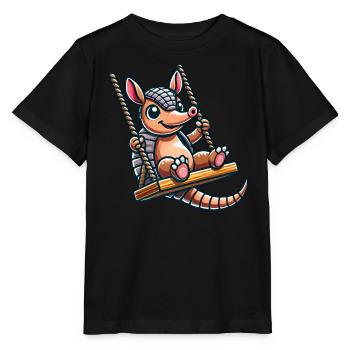 Lustiges Gürteltier Schaukel Cartoon Spielplatz - Stanley/Stella Kinder T-Shirt MINI CREATOR  - Schwarz - Vorne - Mikhail (115cm)