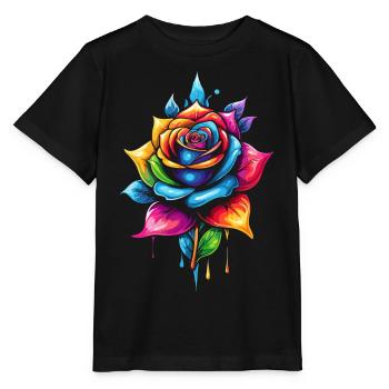 Rose mehrfarbige Blume - Stanley/Stella Kinder T-Shirt MINI CREATOR  - Schwarz - Vorne - Mikhail (115cm)
