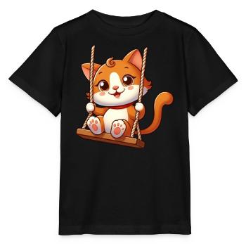 Chat de dessin animé mignon se balançant sur l’aire de jeux - T-shirt bio MINI CREATOR Stanley/Stella Enfant - noir - Devant - Mikhail (115cm)