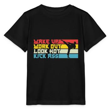 Karate Black Belt Gi Uniform Wake - Stanley/Stella Kinder T-Shirt MINI CREATOR  - Schwarz - Vorne - Mikhail (115cm)