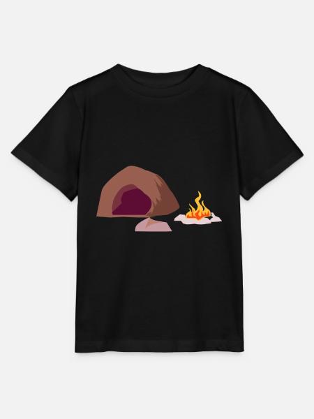 Höhle Feuer Steinzeit Urmensch - Stanley/Stella Kinder T-Shirt MINI CREATOR  - Schwarz