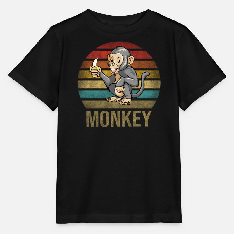 Monkey Eating Banana Dinner Retro Sunset - Stanley/Stella Kinder T-Shirt MINI CREATOR  - Schwarz