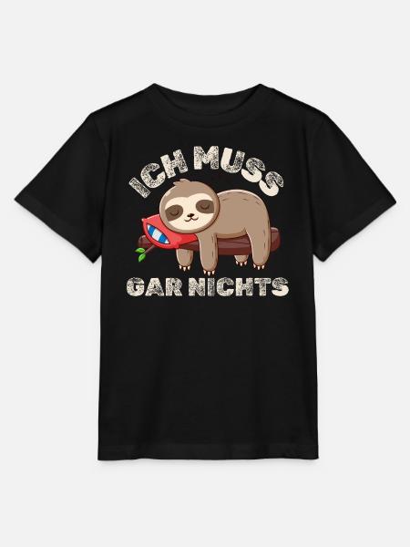 Ich muss gar nichts Faultier mit Kissen - Stanley/Stella Kinder T-Shirt MINI CREATOR - Schwarz