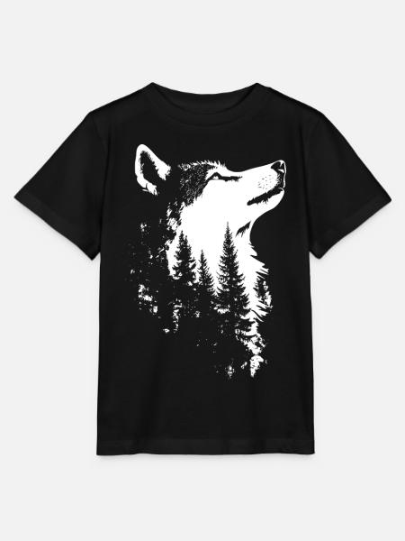 Nordischer Wolf Wald Silhouette - Stanley/Stella Kinder T-Shirt MINI CREATOR  - Schwarz