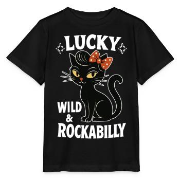 Rockabilly Black Cat Happy Wild Gift - T-shirt bio MINI CREATOR Stanley/Stella Enfant - noir - Devant - Mikhail (115cm)