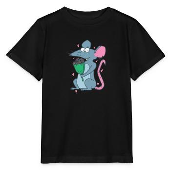 Rat with Flowers Nature Rodent - Stanley/Stella MINI CREATOR Kids’ T-Shirt - black - Front - Mikhail (115cm)