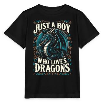 Just a boy who loves dragons - Stanley/Stella MINI CREATOR Kids’ T-Shirt - black - Front - Mikhail (115cm)