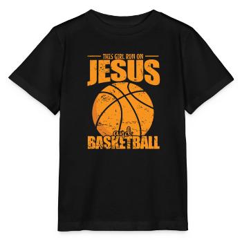 This Girl run on Jesus and Basketball - Stanley/Stella MINI CREATOR Kids’ T-Shirt - black - Front - Mikhail (115cm)