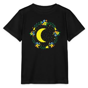 Mond mit Blümchen Nachthimmel Weltraum - Stanley/Stella Kinder T-Shirt MINI CREATOR  - Schwarz - Vorne - Mikhail (115cm)