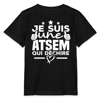 Je suis une ATSEM qui déchire - T-shirt bio MINI CREATOR Stanley/Stella Enfant - noir - Devant - Mikhail (115cm)
