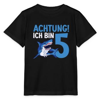 Achtung ich bin 5. Kindergeburtstag Hai - Stanley/Stella Kinder T-Shirt MINI CREATOR  - Schwarz - Vorne - Mikhail (115cm)
