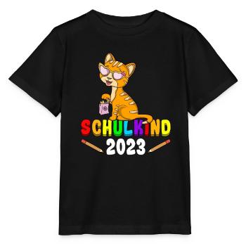 Schulkind 2023 Kätzchen - Stanley/Stella Kinder T-Shirt MINI CREATOR  - Schwarz - Vorne - Mikhail (115cm)