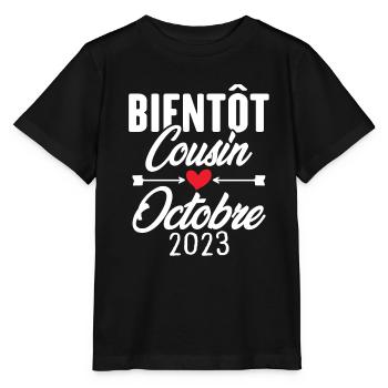 Bientôt Cousin Octobre 2023, Annonce Grossesse - T-shirt bio MINI CREATOR Stanley/Stella Enfant - noir - Devant - Mikhail (115cm)
