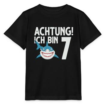 Achtung ich bin 7. Kindergeburtstag Hai - Stanley/Stella Kinder T-Shirt MINI CREATOR  - Schwarz - Vorne - Mikhail (115cm)
