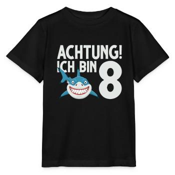 Achtung ich bin 8. Kindergeburtstag Hai - Stanley/Stella Kinder T-Shirt MINI CREATOR  - Schwarz - Vorne - Mikhail (115cm)