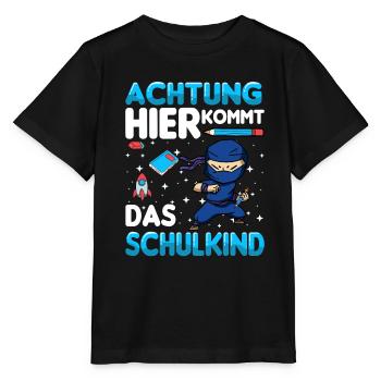 Schulkind Ninja Einschulung 1. Klasse Schule - Stanley/Stella Kinder T-Shirt MINI CREATOR  - Schwarz - Vorne - Mikhail (115cm)