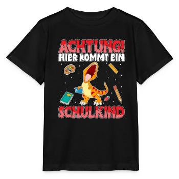 Achtung hier kommt ein Schulkind Dinosaurier - Stanley/Stella Kinder T-Shirt MINI CREATOR  - Schwarz - Vorne - Mikhail (115cm)