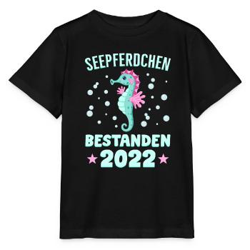 Seepferdchen Abzeichen Seepferdchen bestanden 2022 - Stanley/Stella Kinder T-Shirt MINI CREATOR  - Schwarz - Vorne - Mikhail (115cm)