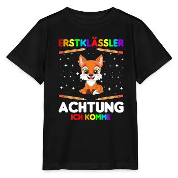 Erstklässler Schulkind Einschulung Fuchs - Stanley/Stella Kinder T-Shirt MINI CREATOR  - Schwarz - Vorne - Mikhail (115cm)