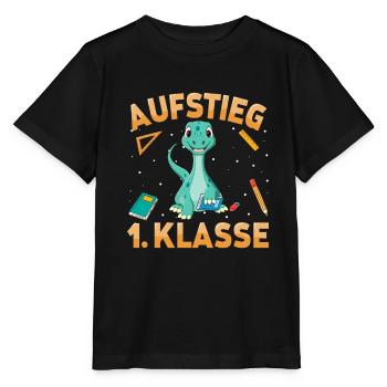 Aufstieg 1. Klasse Dino Schulkind Schulstart - Stanley/Stella Kinder T-Shirt MINI CREATOR  - Schwarz - Vorne - Mikhail (115cm)