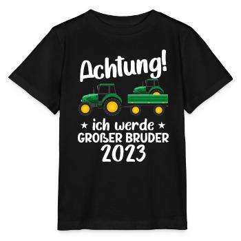 Großer Bruder 2023 Traktor Schwangerschaft - Stanley/Stella Kinder T-Shirt MINI CREATOR  - Schwarz - Vorne - Mikhail (115cm)