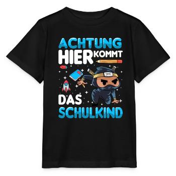 Schulkind Ninja Einschulung 1. Klasse Schule - Stanley/Stella Kinder T-Shirt MINI CREATOR  - Schwarz - Vorne - Mikhail (115cm)
