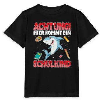 Achtung hier kommt ein Schulkind Hai Schule - Stanley/Stella Kinder T-Shirt MINI CREATOR  - Schwarz - Vorne - Mikhail (115cm)