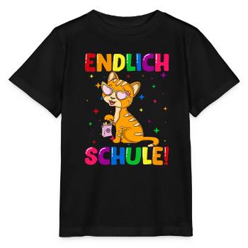 Endlich Schule Kätzchen Einschulung Schulkind - Stanley/Stella Kinder T-Shirt MINI CREATOR  - Schwarz - Vorne - Mikhail (115cm)
