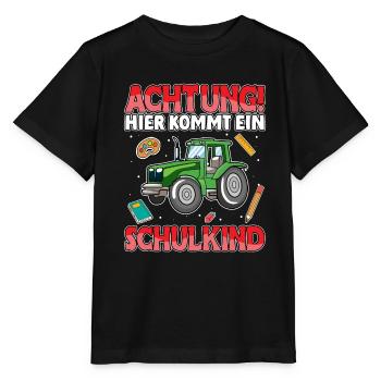 Achtung hier kommt ein Schulkind Traktor Schule - Stanley/Stella Kinder T-Shirt MINI CREATOR  - Schwarz - Vorne - Mikhail (115cm)