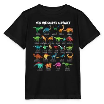 Mein Dinosaurier Alphabet Kinder Arten Dino A-Z - Stanley/Stella Kinder T-Shirt MINI CREATOR  - Schwarz - Vorne - Mikhail (115cm)