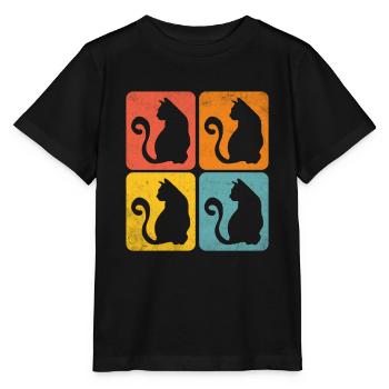 chat retro color shapes - T-shirt bio MINI CREATOR Stanley/Stella Enfant - noir - Devant - Mikhail (115cm)