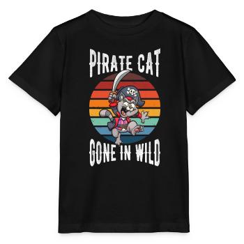 Chat pirate disparu à l’état sauvage - T-shirt bio MINI CREATOR Stanley/Stella Enfant - noir - Devant - Mikhail (115cm)
