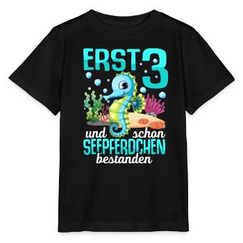 Seepferdchen Abzeichen Seepferdchen bestanden - Stanley/Stella Kinder T-Shirt MINI CREATOR  - Schwarz - Vorne - Mikhail (115cm)