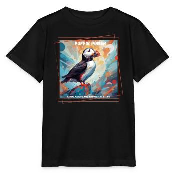 Puffin Power Saving Nature One Wingbeat at a Time - Stanley/Stella Kinder T-Shirt MINI CREATOR  - Schwarz - Vorne - Mikhail (115cm)