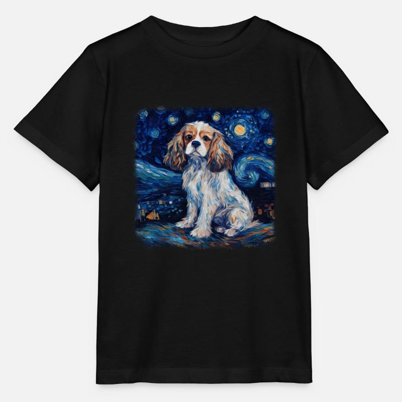 Chavalier King Charles Spaniel Van gogh starry - Stanley/Stella Kinder T-Shirt MINI CREATOR - Schwarz