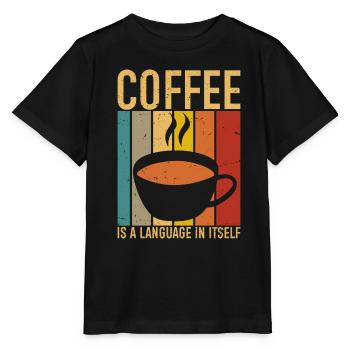 Koffie is een taal op zich - Stanley/Stella Kinder-T-shirt MINI CREATOR  - zwart - Voor - Mikhail (115cm)