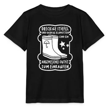 Dreckige Stiefel und haarige Klamotten für Reiter - Stanley/Stella Kinder T-Shirt MINI CREATOR  - Schwarz - Vorne - Mikhail (115cm)