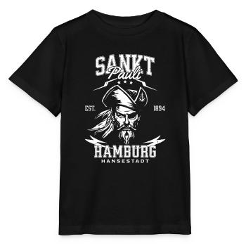 St Pauli Retro Piratenkopf Hansestadt Hamburg - Stanley/Stella Kinder T-Shirt MINI CREATOR  - Schwarz - Vorne - Mikhail (115cm)