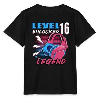 Level 16 Unlocked - Stanley/Stella MINI CREATOR Kids’ T-Shirt - black - Front - Mikhail (115cm)
