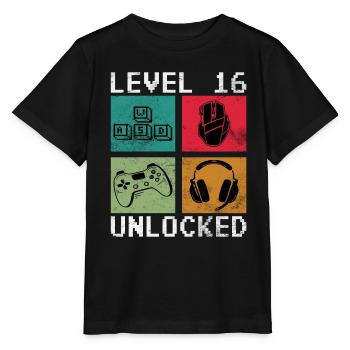 Niveau 16 débloqué 16 Anniversaire 16 ans - T-shirt bio MINI CREATOR Stanley/Stella Enfant - noir - Devant - Mikhail (115cm)
