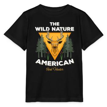 USA Flagge HirschJagd Emblem amerikanischen Jäger - Stanley/Stella Kinder T-Shirt MINI CREATOR  - Schwarz - Vorne - Mikhail (115cm)