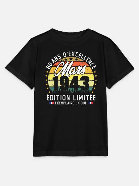 Vintage Cadeau Anniversaire 80 Ans Mars 1943 - T-shirt bio MINI CREATOR Stanley/Stella Enfant - noir