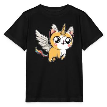 Cats Unicorn Cat with wings Child Baby - Stanley/Stella MINI CREATOR Kids’ T-Shirt - black - Front - Mikhail (115cm)