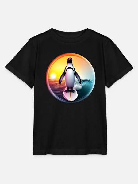 Pinguin Surfer Sonnenuntergang - Stanley/Stella Kinder T-Shirt MINI CREATOR - Schwarz