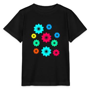 gear, gears, wheels, colorful - Stanley/Stella MINI CREATOR Kids’ T-Shirt - black - Front - Mikhail (115cm)