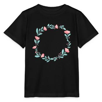 Flower wreath. Place your own text in it. - Stanley/Stella MINI CREATOR Kids’ T-Shirt - black - Front - Mikhail (115cm)