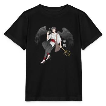 Japanischer Tengu Engel im Anime Design - Stanley/Stella Kinder T-Shirt MINI CREATOR  - Schwarz - Vorne - Mikhail (115cm)